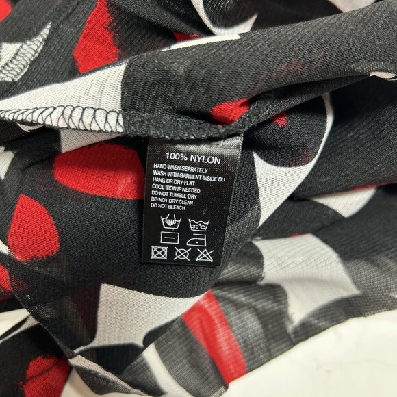 Vtg Blast Women Top Black Red White Abstract Pleated Front Scoop Neck Sheer Sz M - Picture 6 of 7